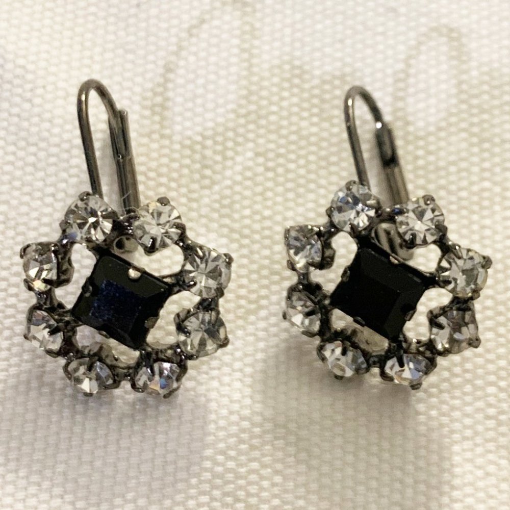 Black and cubic zirconia stud earrings